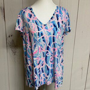 Lilly Pulitzer Etta V-Neck Top Reel Nauti Medium EUC